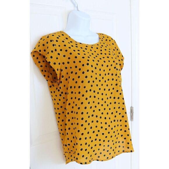 Lily White Polka Dot Blouse, size Medium Yellow Black - Picture 4 of 10
